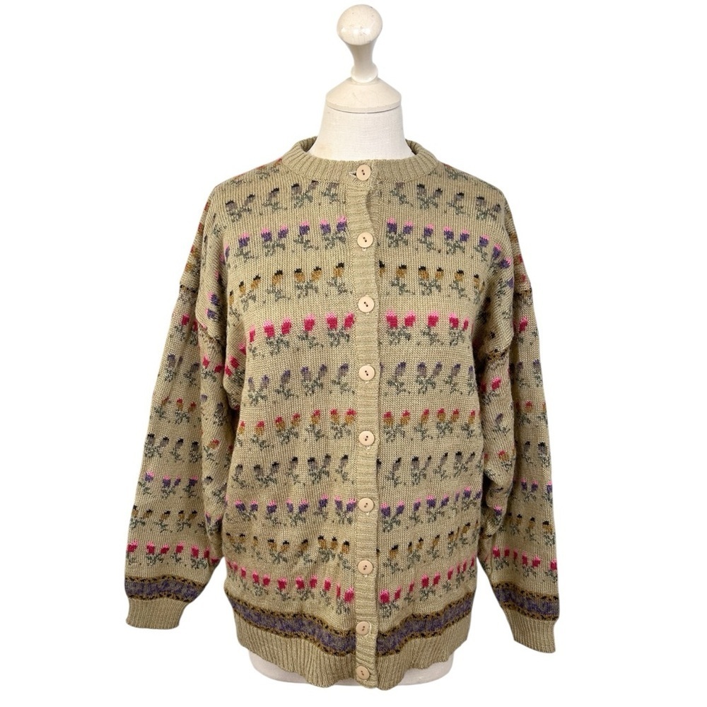 Vintage Mi Ki Majestic Floral Cottagecore Knit Cardigan